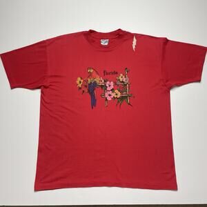 Vintage T-shirt Florida Flowers Parrot Graphic Men’s XL/XXL Red Tee Short Sleeve